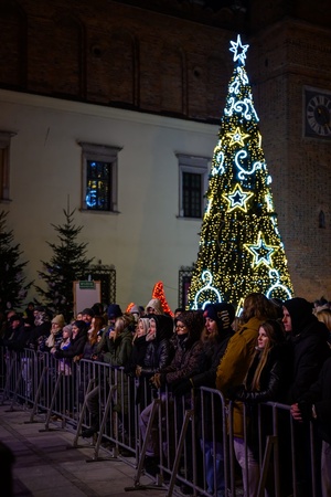 Sylwester na tarnowskim Rynku - Bawiąca się publiczność zebrana przed sceną